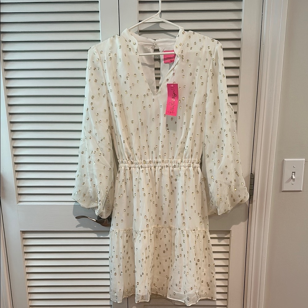 Lilly Pulitzer Elegant Cream Dress with Gold Accents
